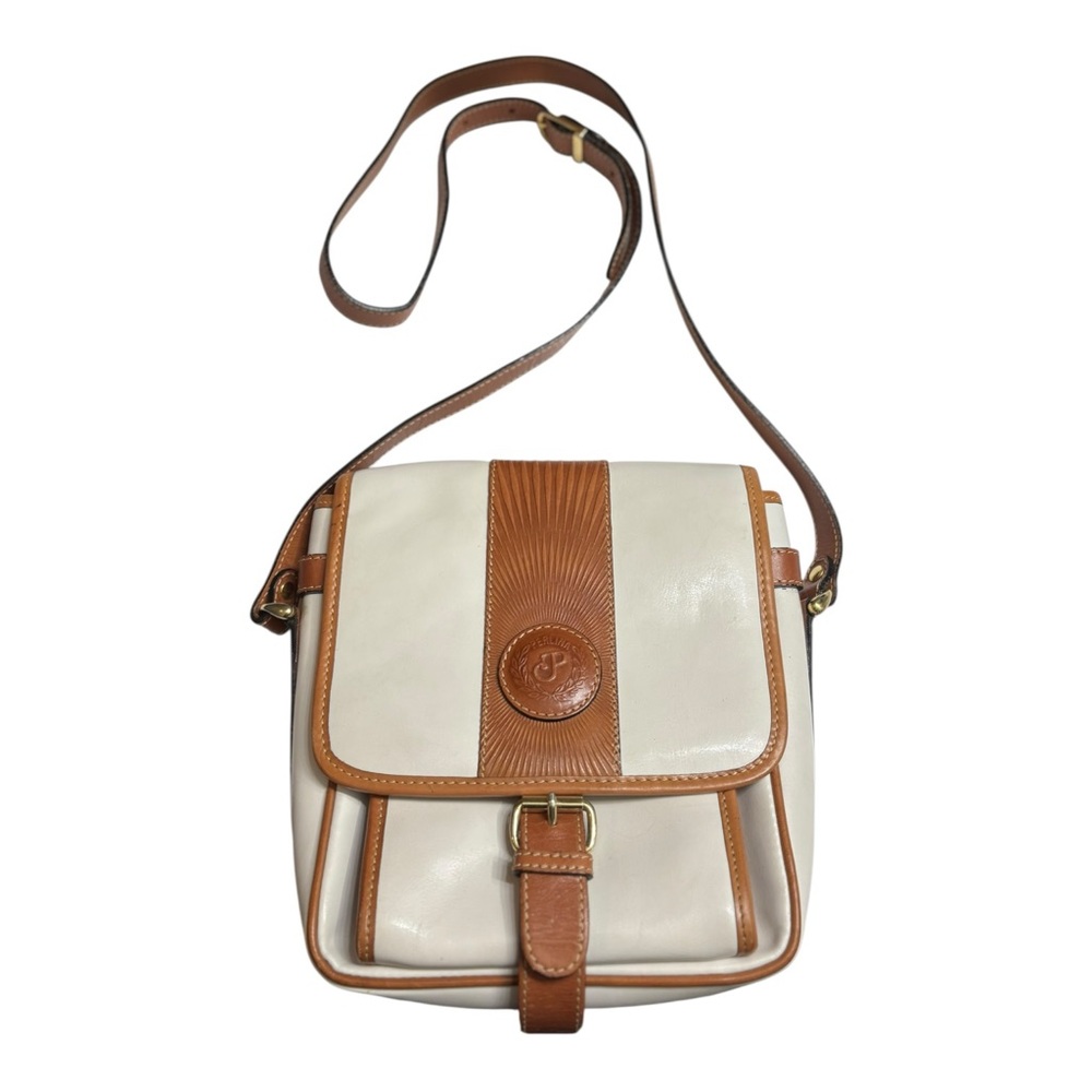 Vintage Perlina Saddle Bag Crossbody Bag Cream & Chestnut Brown Leather Bag